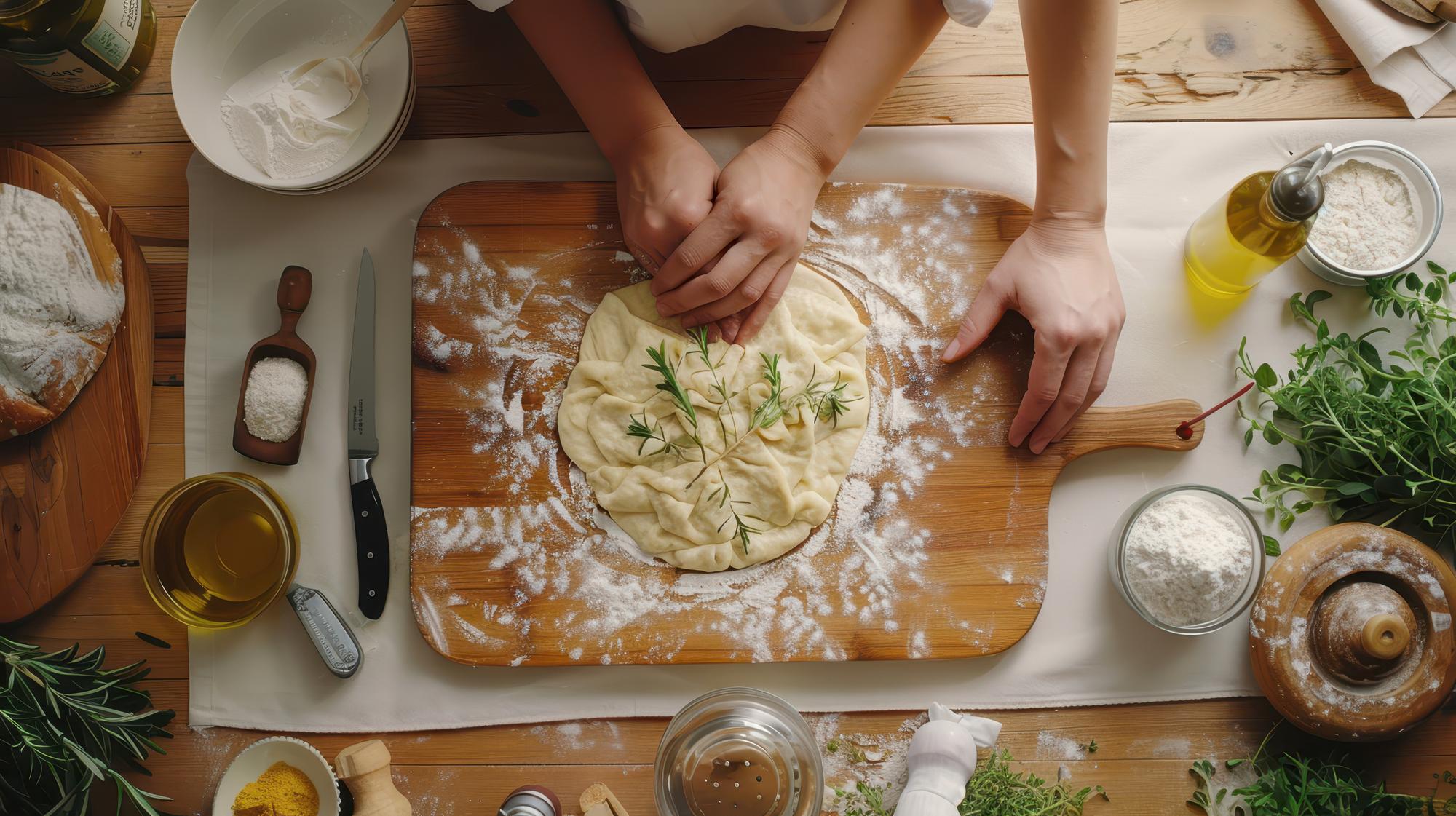 Mani che impastano pasta fresca